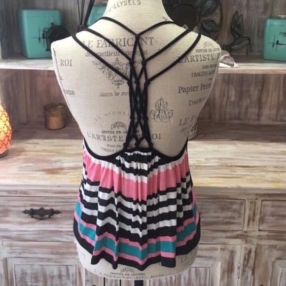 NWOT “After 8” cageback striped tank top - Picture 2 of 2